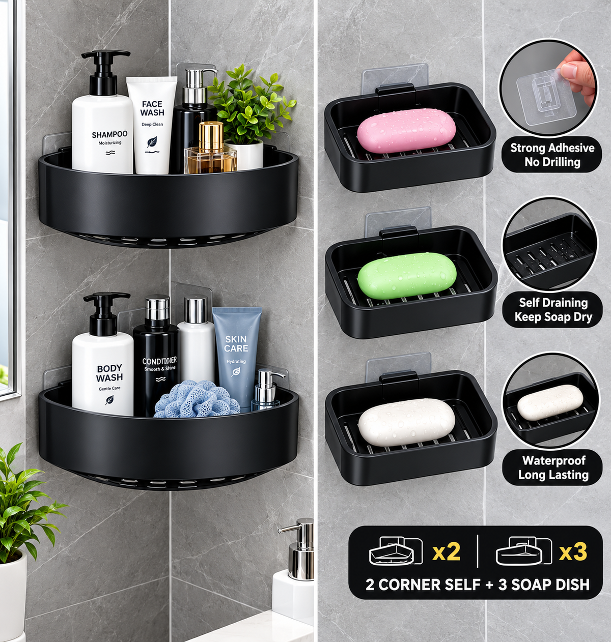 AROLEX COMBO OF 5 PSC Bathroom shelf rack / kitchen shelf / wardrobe shelf / perfume Rack plastic wall shelf